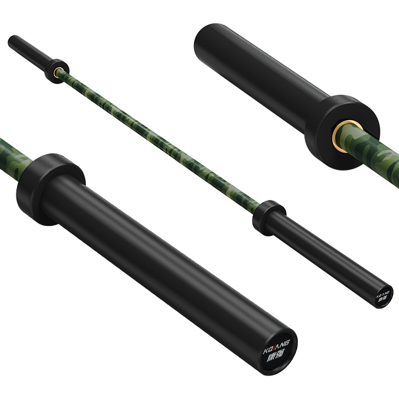 多宝杠铃杆硬铬陶瓷镀黑彩色男士女士举重训练杆八轴承2.2M奥杆 E15迷彩绿承重1500LB